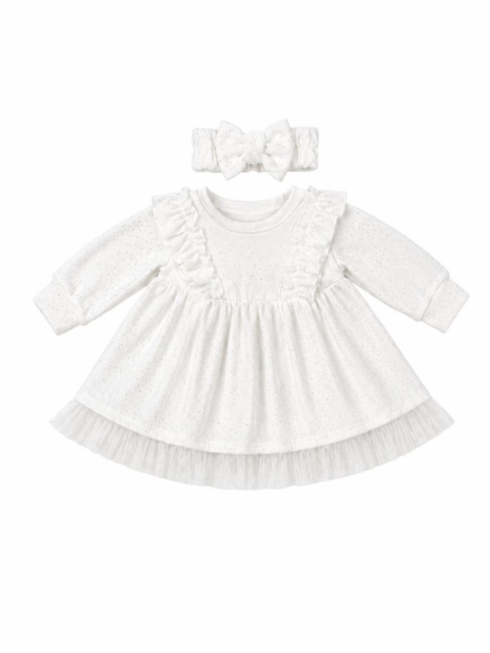 NWT Delia’s Girl Baby White Sparkle Velour Dress & Headband Set 0-3 Months